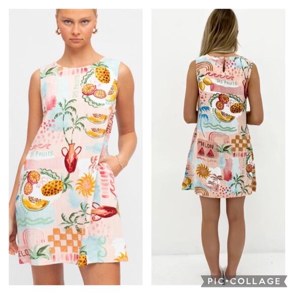 Anthropologie Dresses & Skirts - Anthropologie Paper Heart Fruit Pint Linen Mini Dress Resort Santorini Small